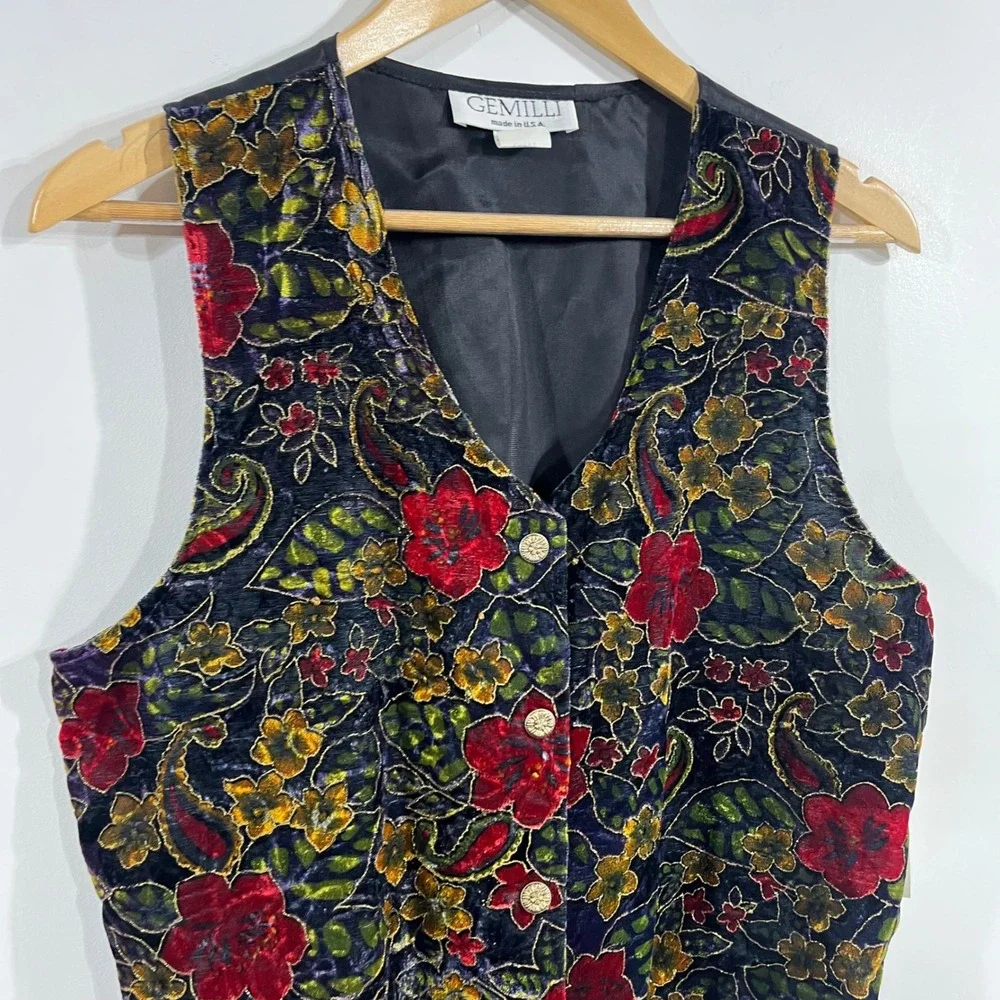 Gemilli VTG 90s Floral Velvet Fairy Grunge Whimsigoth Boho Vest Womens Large